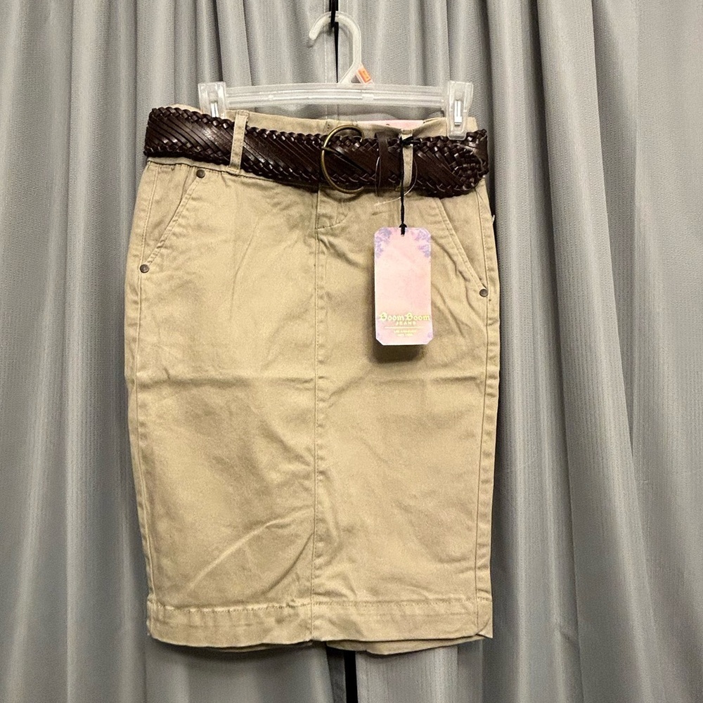 50%offw❤️ Boom Boom Denim Pencil Skirt tan with belt Small NWT